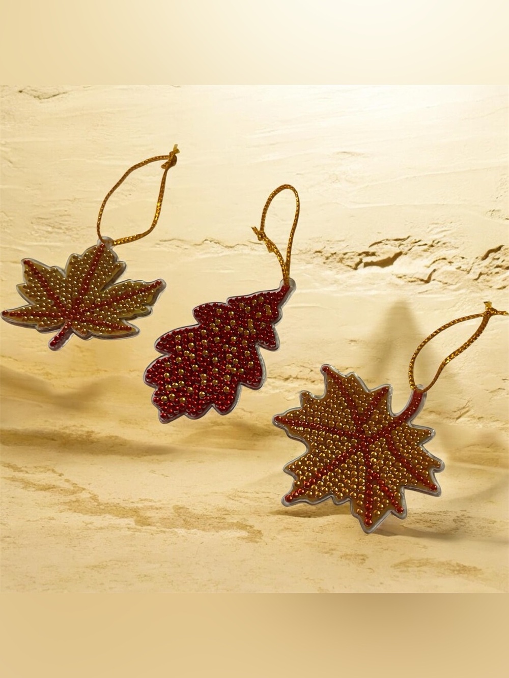 Diamond Art Leaf Ornaments - Double Sided Sealed